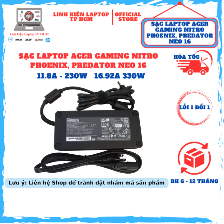Sạc Laptop Acer Gaming Nitro 16 Phoenix, Acer Predator Neo 16 230W/330W ZIN NEW - BẢO HÀNH 12 THÁNG