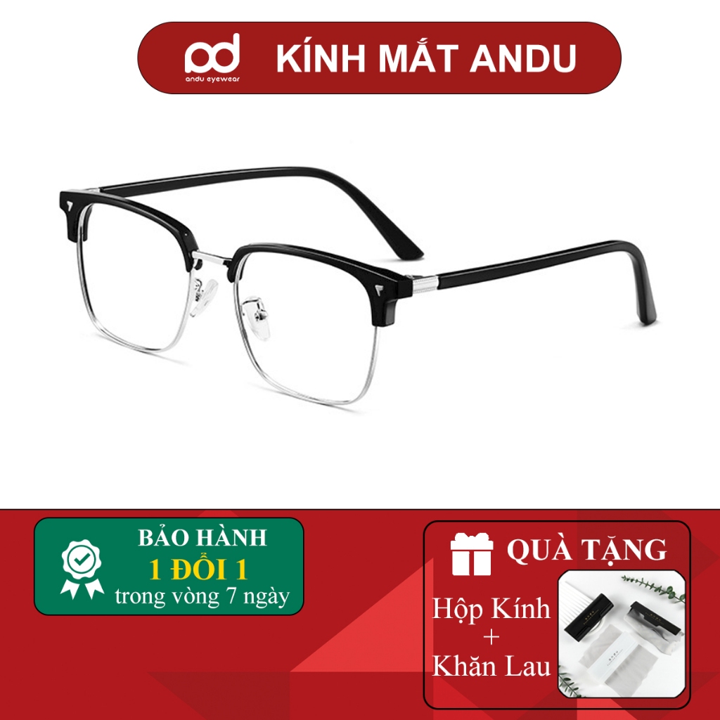 Ảnh Gọng kính cận nửa viền thời trang nam nữ ANDU dáng chữ nhật chống tia UV chất liệu kim loại- 16178 1