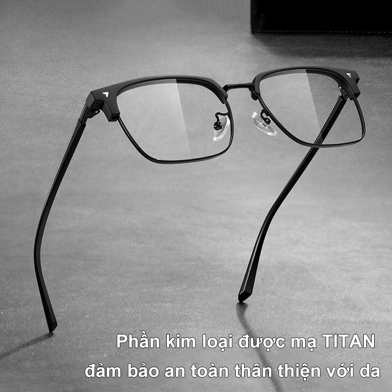 Ảnh Gọng kính cận nửa viền thời trang nam nữ ANDU dáng chữ nhật chống tia UV chất liệu kim loại- 16178 4
