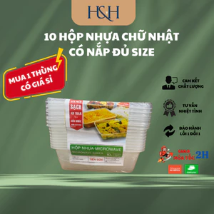 Bộ 10 hộp nhựa Microwave chữ nhật (550ml -650ml -750ml -1000ml) Hãng Lâm Linh, Hãng HT - Tổng Kho Hải Hạnh