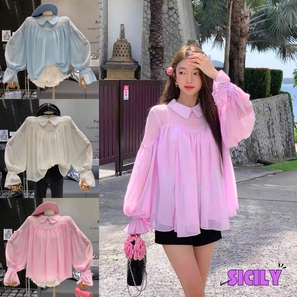 Áo sơ mi nữ tay dài Sicily dáng suông babydoll BBY1001