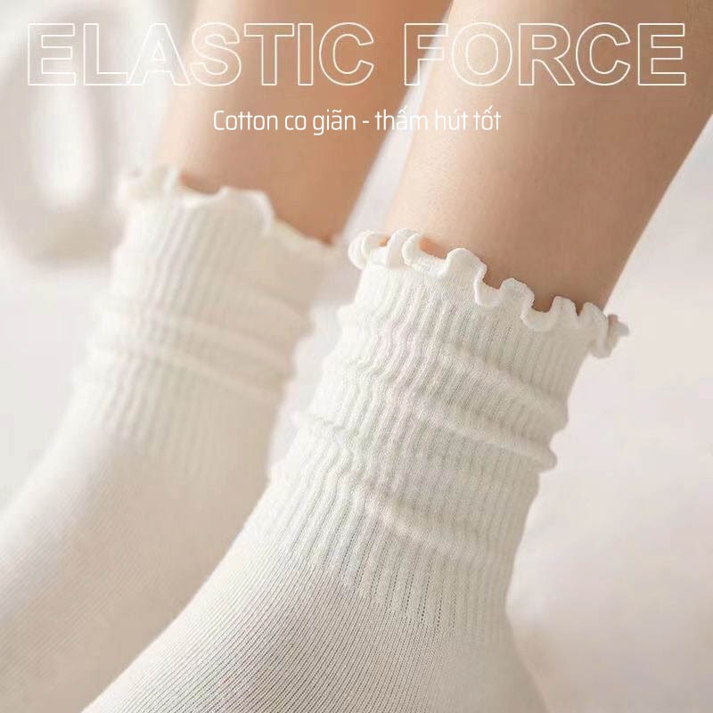 Tất nam nữ cổ cao trắng đen basic style Hàn Quốc, chất liệu cotton co giãn 4 chiều - Ekiu Shop