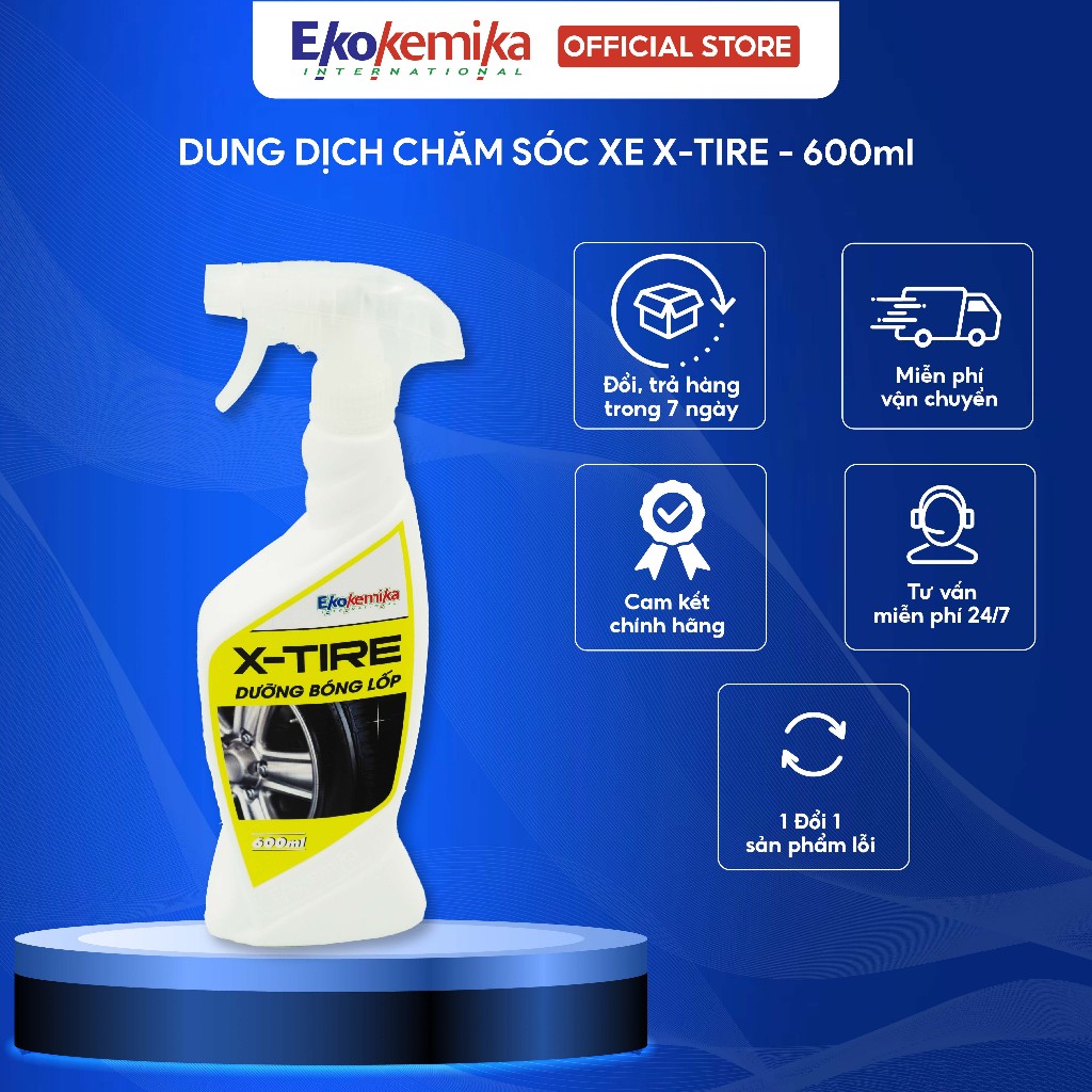 DUNG DỊCH DƯỠNG VÀ LÀM MỚI, LÀM ĐEN LỐP Ô TÔ, XE MÁY EKOKEMIKA X-TIRE 600ML