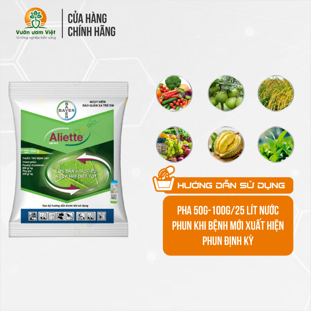 Thuốc trừ bệnh Aliette 800WP chính hãng Bayer trị đen thân, thối rễ, sương mai, phấn trắng - 100gr