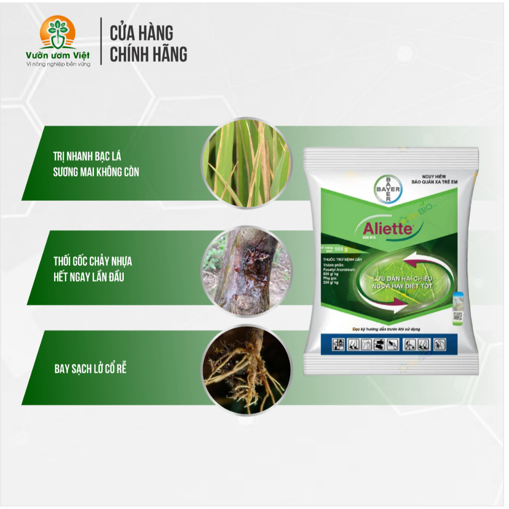 Thuốc trừ bệnh Aliette 800WP chính hãng Bayer trị đen thân, thối rễ, sương mai, phấn trắng - 100gr
