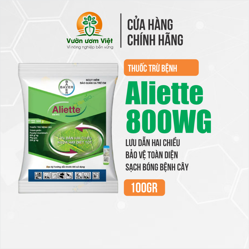 Thuốc trừ bệnh Aliette 800WP chính hãng Bayer trị đen thân, thối rễ, sương mai, phấn trắng - 100gr