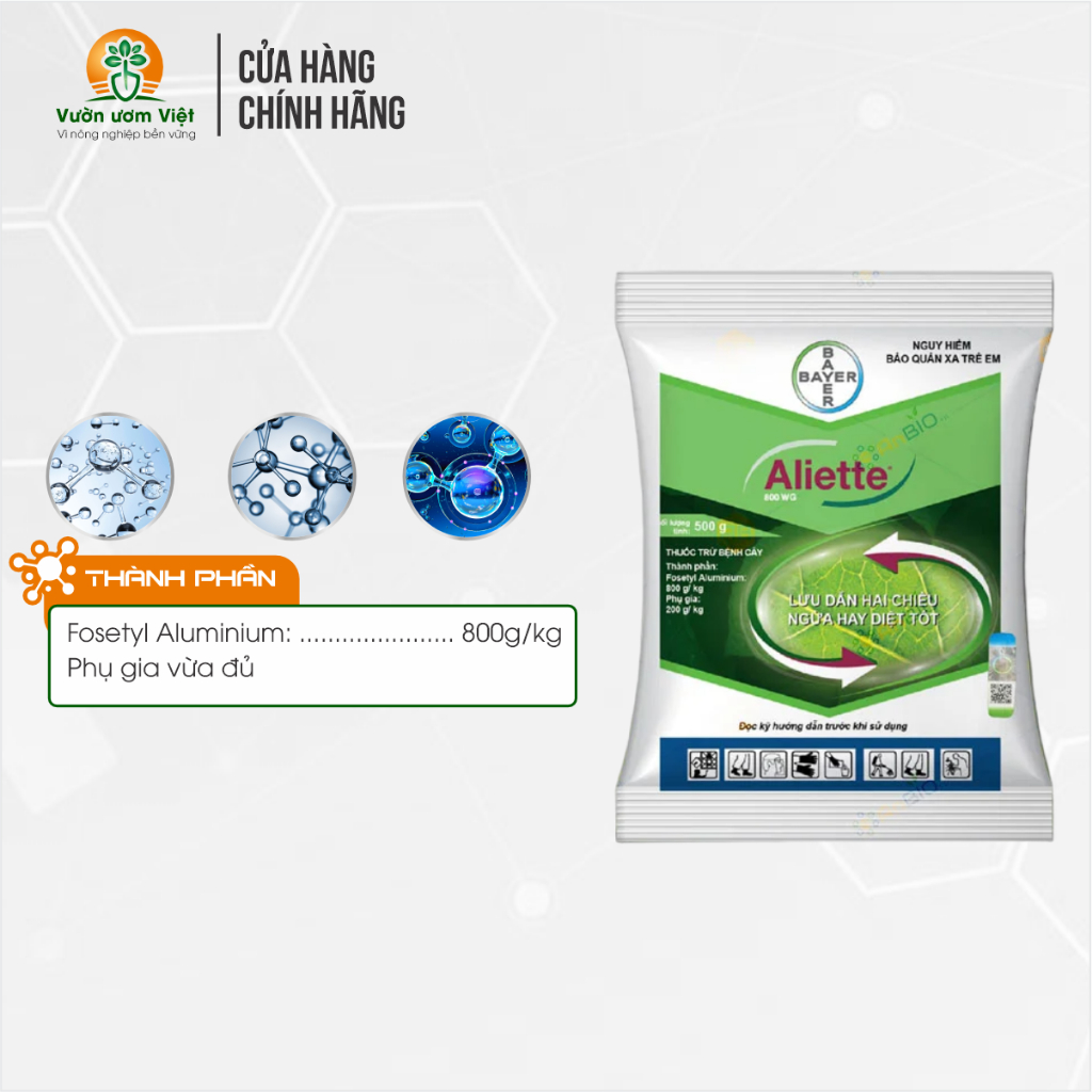 Thuốc trừ bệnh Aliette 800WP chính hãng Bayer trị đen thân, thối rễ, sương mai, phấn trắng - 100gr