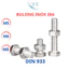 Bulong + Tán Inox 304 M5 M6 M8 - Dài 10mm đến 150mm - Lục Giác Ngoài Không Gỉ, Sáng Bóng, Chịu Lực Tốt
