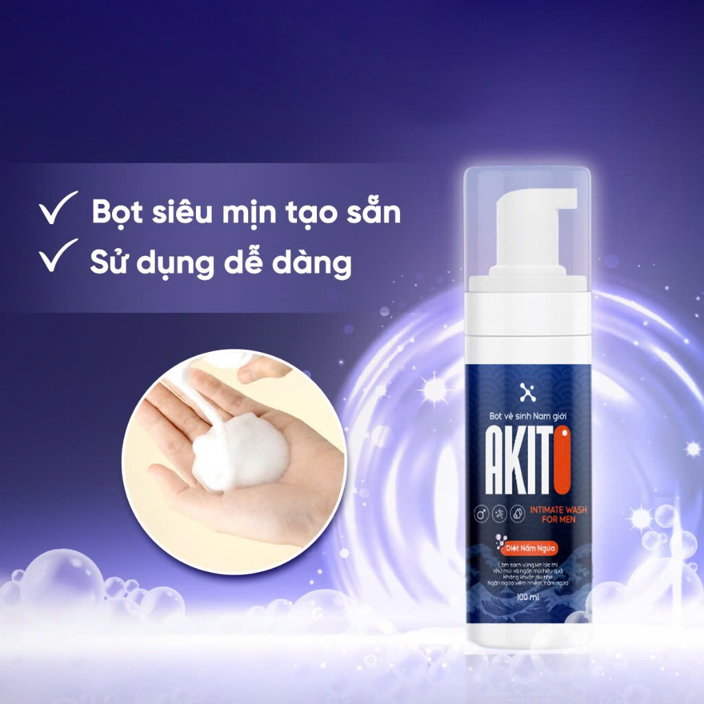 Bọt vệ sinh dành cho nam giới Akito diệt nấm candida, kháng khuẩn, khử mùi vùng kín 100ml