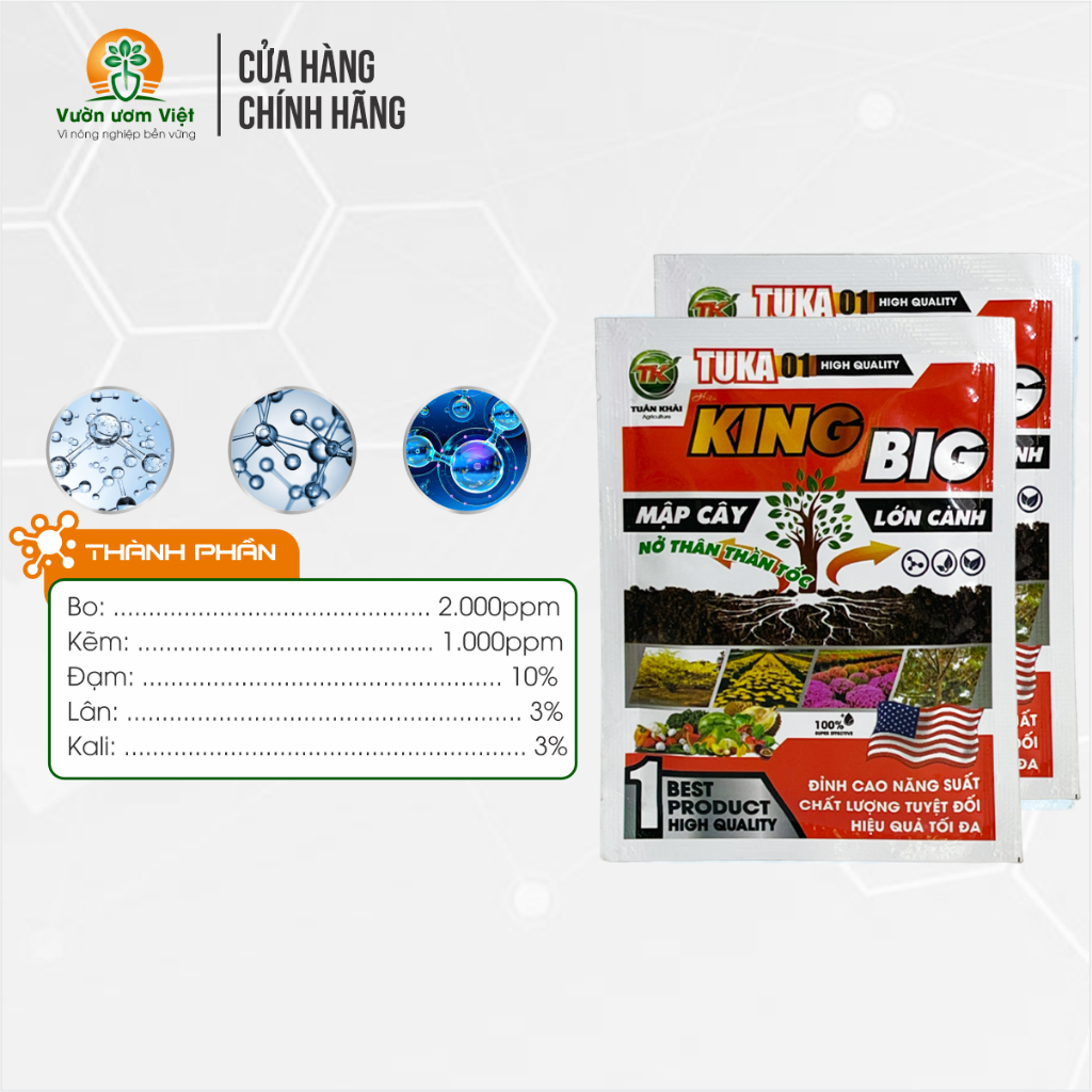 Phân bón lá KING BIG làm mập đọt, kích thích nở ngang cực mạnh, gốc to, thân lớn mạnh mẽ - 25gr