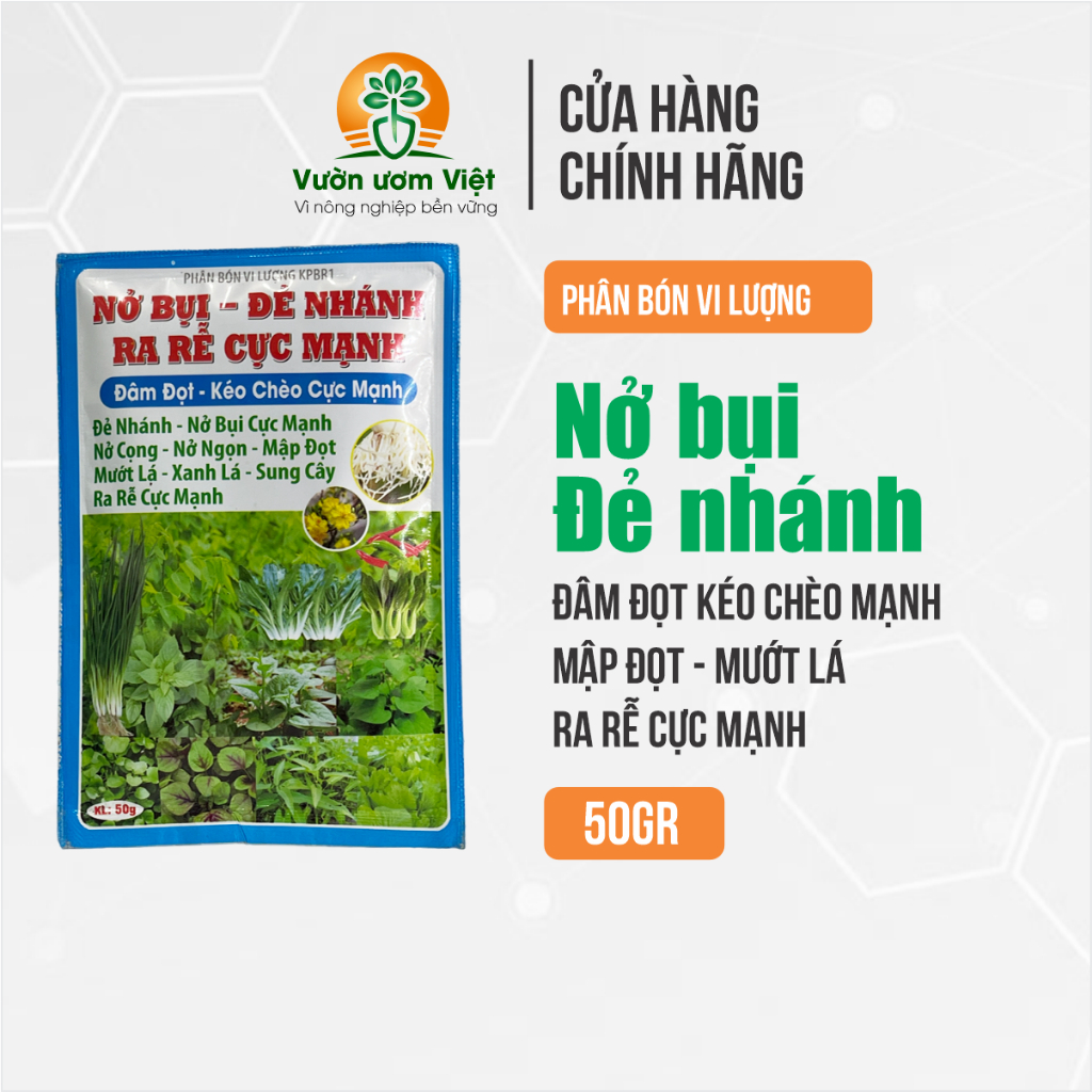 Phân bón lá SIÊU NỞ BỤI ĐẺ NHÁNH chuyên cho rau màu, tăng sinh trưởng và năng suất tối đa - 50gr