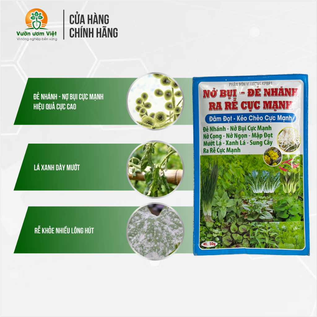 Phân bón lá SIÊU NỞ BỤI ĐẺ NHÁNH chuyên cho rau màu, tăng sinh trưởng và năng suất tối đa - 50gr
