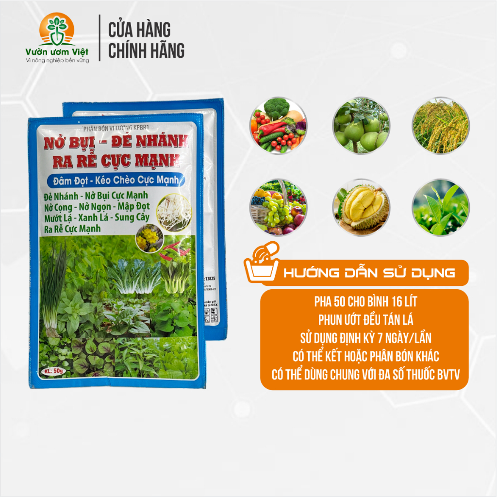 Phân bón lá SIÊU NỞ BỤI ĐẺ NHÁNH chuyên cho rau màu, tăng sinh trưởng và năng suất tối đa - 50gr