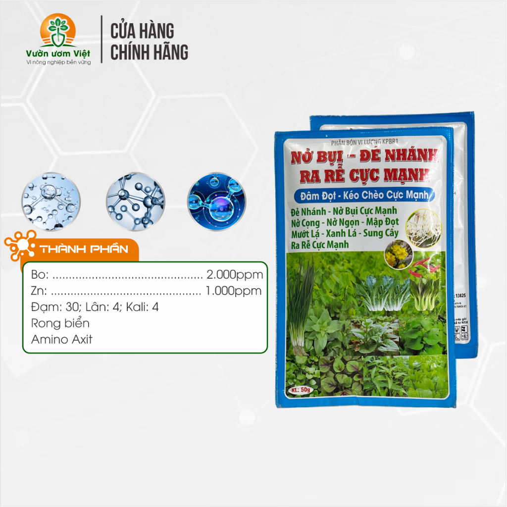 Phân bón lá SIÊU NỞ BỤI ĐẺ NHÁNH chuyên cho rau màu, tăng sinh trưởng và năng suất tối đa - 50gr