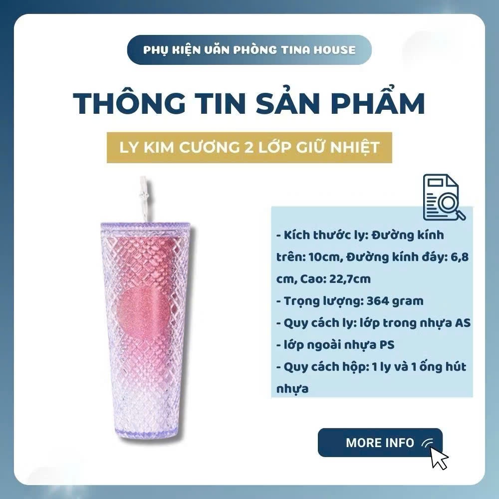 Ly 2 Lớp Chất Liệu PP Cách Nhiệt 1-3 Tiếng Chất Liệu BPA FREE,  LY KIM CƯƠNG - MÃ: LY3569