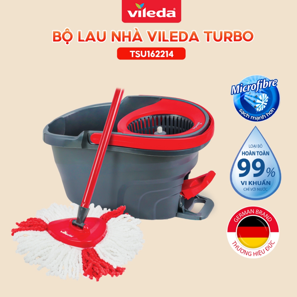 Ảnh Bộ lau nhà thông minh 360 độ VILEDA Turbo Easy Wring&Clean đầu lau tam giác, xô giặt quay bằng chân 2