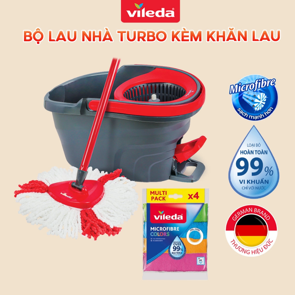 Ảnh Cây lau nhà VILEDA Turbo Easy Wring&Clean kèm khăn lau bếp đa năng gói 4 chiếc - Vileda chính hãng 2