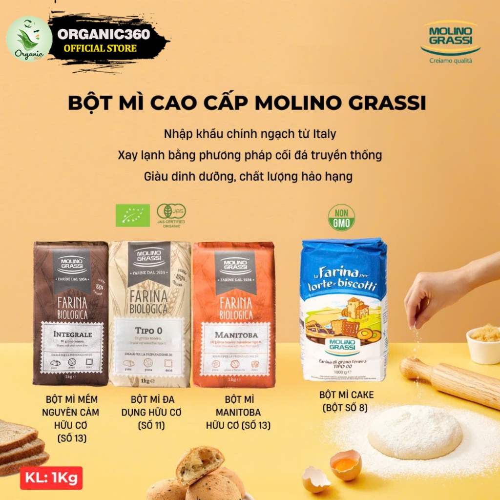 Ảnh Bột Mì Hữu Cơ MOLINO GRASSI Bột Làm Bánh Các Loại 1kg 1