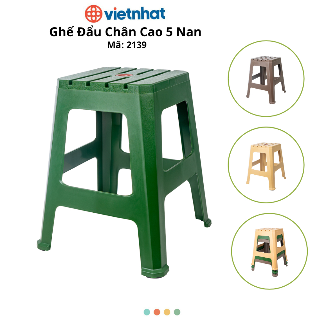 Ghế Đẩu Chân Cao 5 Nan Chính Hãng Việt Nhật (mã 2139)