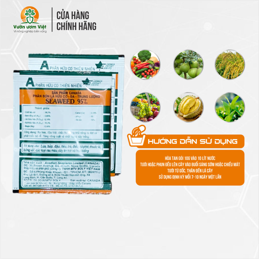 Phân bón lá SEAWEED rong biển Canada, cung cấp chất hữu cơ tự nhiên nhập khẩu cho cây trồng - 10gr