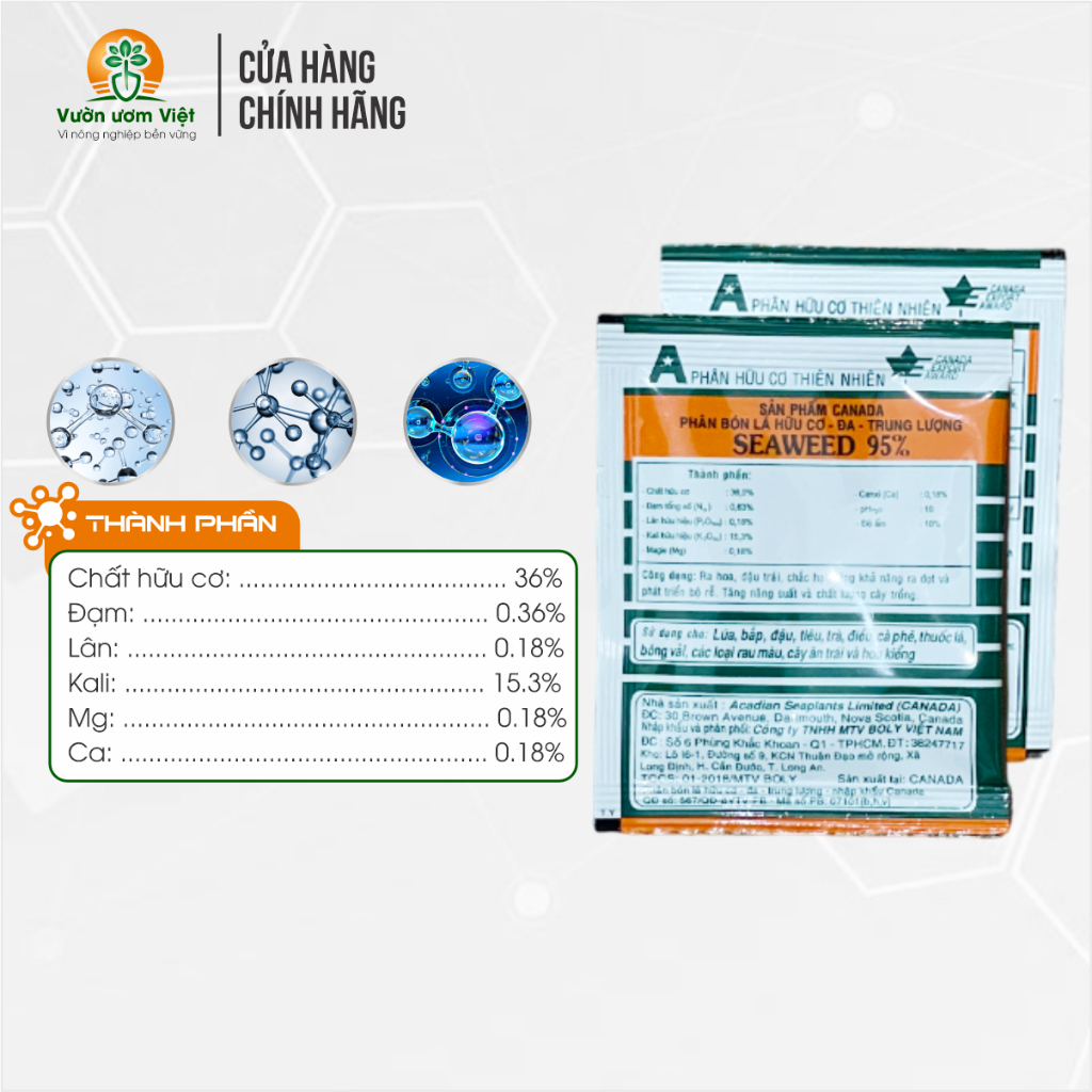 Phân bón lá SEAWEED rong biển Canada, cung cấp chất hữu cơ tự nhiên nhập khẩu cho cây trồng - 10gr