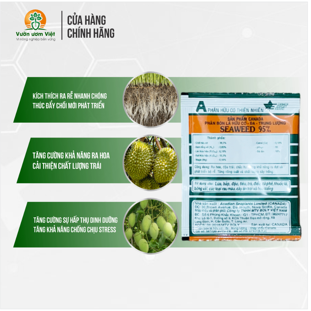 Phân bón lá SEAWEED rong biển Canada, cung cấp chất hữu cơ tự nhiên nhập khẩu cho cây trồng - 10gr