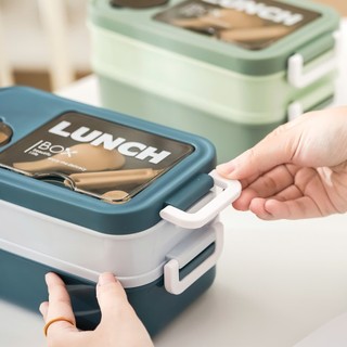 Hộp Cơm 2 Tầng Chất Liệu Nhựa PP Cao Cấp .Hộp Cơm Có Tặng Kèm Thìa Có Thể Sử Dụng Trong Lò Vi Sóng