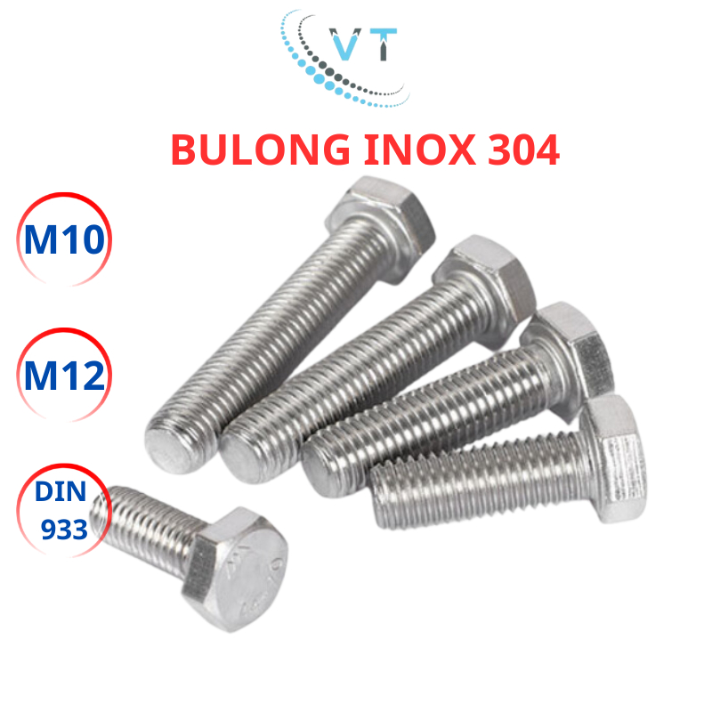 Bu Lông INOX 304 Size M10 M12 Dài 2cm Đến 20cm - Bulong Lục Giác 10 Li 12 Li Thép Không Gỉ Chịu Lực Cực Tốt
