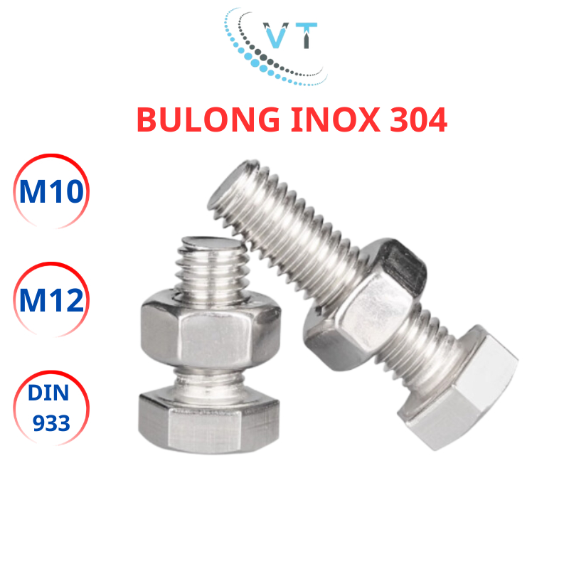 Bu Lông INOX 304 Size M10 M12 Dài 2cm Đến 20cm - Bulong Lục Giác 10 Li 12 Li Thép Không Gỉ Chịu Lực Cực Tốt