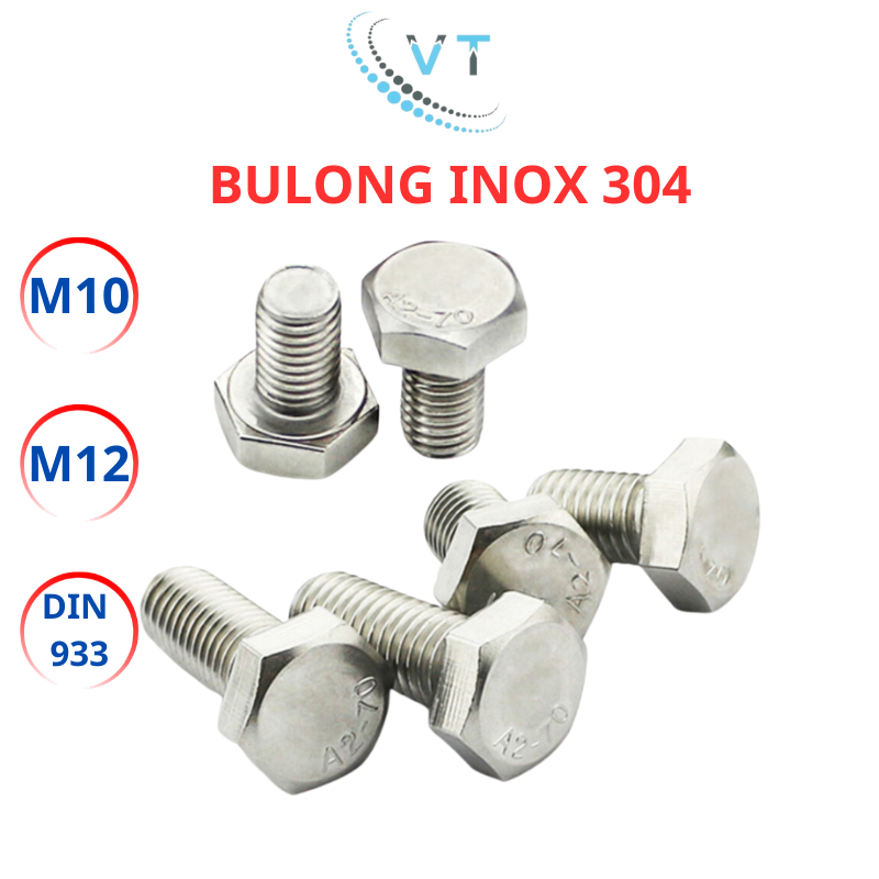 Bu Lông INOX 304 Size M10 M12 Dài 2cm Đến 20cm - Bulong Lục Giác 10 Li 12 Li Thép Không Gỉ Chịu Lực Cực Tốt