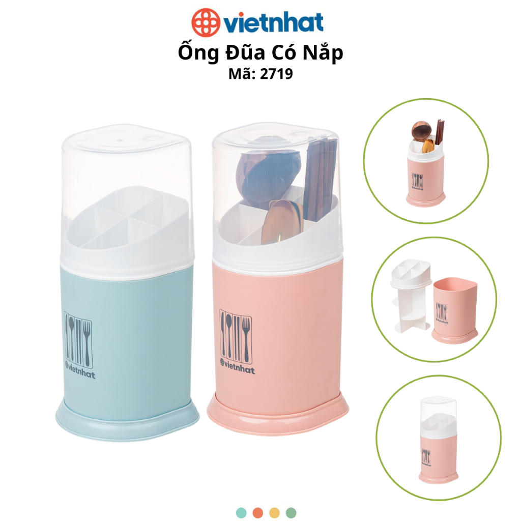 Ống Cắm Đũa Có Nắp, Ống đựng đũa muỗng thìa Chính Hãng Việt Nhật (mã 2719)