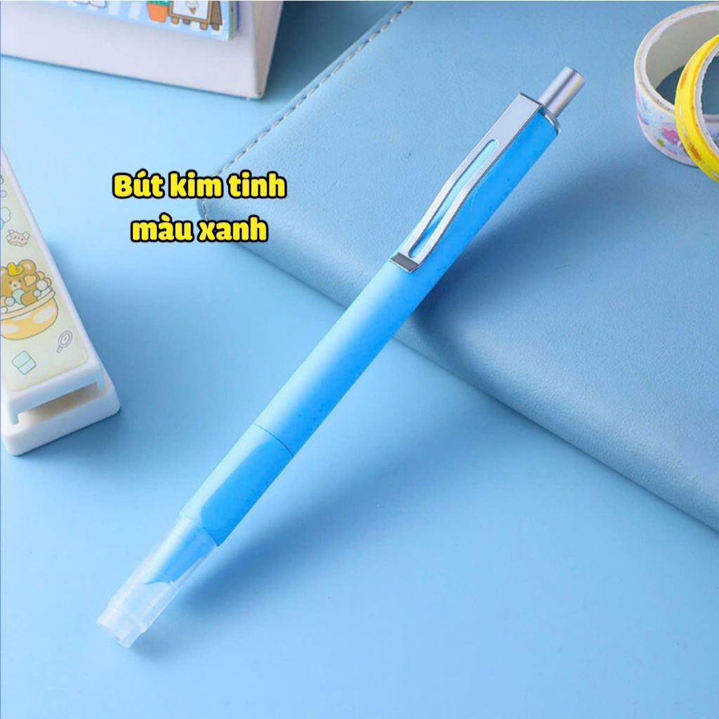 Combo Bút Máy Bấm Kim Tinh Mới  (Tặng 50 ống mực không xóa +pitong hút mực lọ).Nét Chữ 0.38 mm
