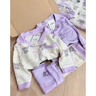 Pijama cho bé gái hoạ tiết kuromi 10-30kg cổ cách điệu, đồ ngủ cho bé gái chất đũi xốp
