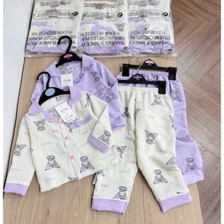 Pijama cho bé gái hoạ tiết kuromi 10-30kg cổ cách điệu, đồ ngủ cho bé gái chất đũi xốp