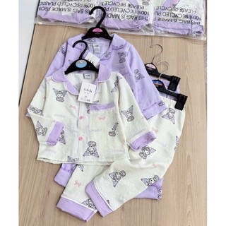 Pijama cho bé gái hoạ tiết kuromi 10-30kg cổ cách điệu, đồ ngủ cho bé gái chất đũi xốp