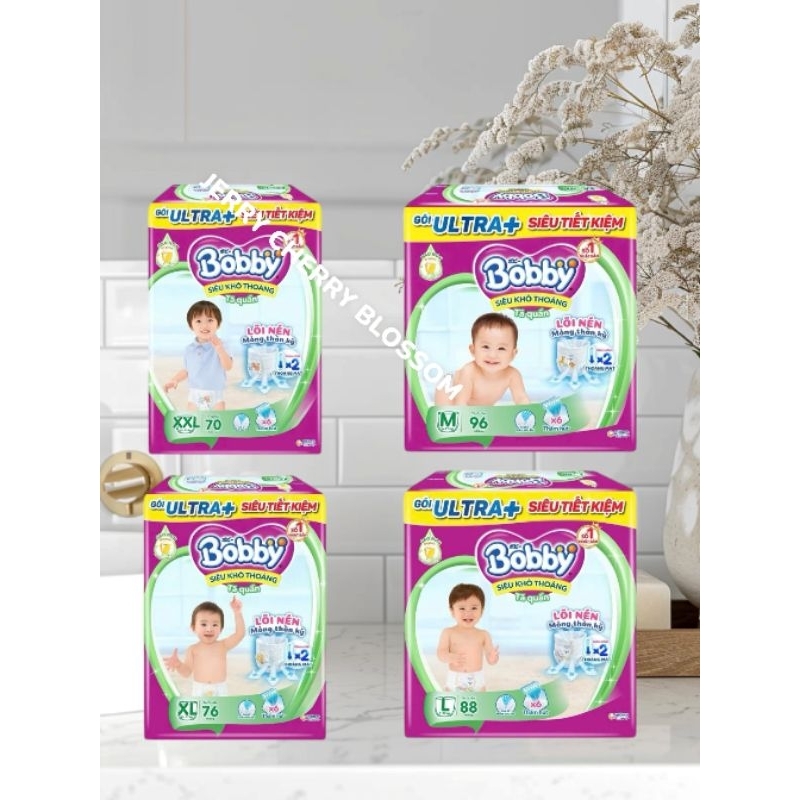 [tặng 1 chai dung dịch]1 gói Tã quần Bobby Ultra siêu tiết kiệm M96, L88, XL76, XXL70 miếng