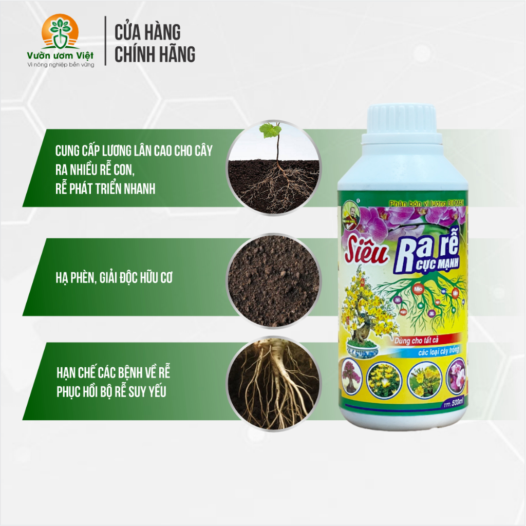 Phân bón Siêu RA RỄ CỰC MẠNH phân bón hoàn hảo để nuôi dưỡng cây kiểng, hoa màu, ăn quả,...