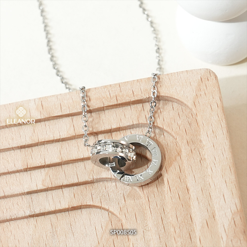 Dây chuyền nữ titan Eleanor Accessories đính đá vòng cổ khắc số la mã phụ kiện trang sức 8505