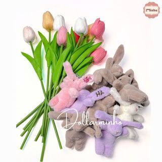 (Có Sẵn) Móc Khoá Thêu Tên Thỏ Bông Dễ Thương Mềm Mượt Phong Cách Hàn Quốc Dollar Minho