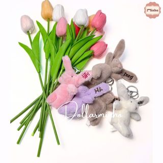 (Có Sẵn) Móc Khoá Thêu Tên Thỏ Bông Dễ Thương Mềm Mượt Phong Cách Hàn Quốc Dollar Minho