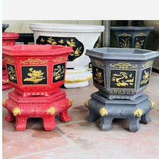 Khuôn đúc chậu lục giác 25 hoa văn Sen Trúc, chất liệu nhựa ABS