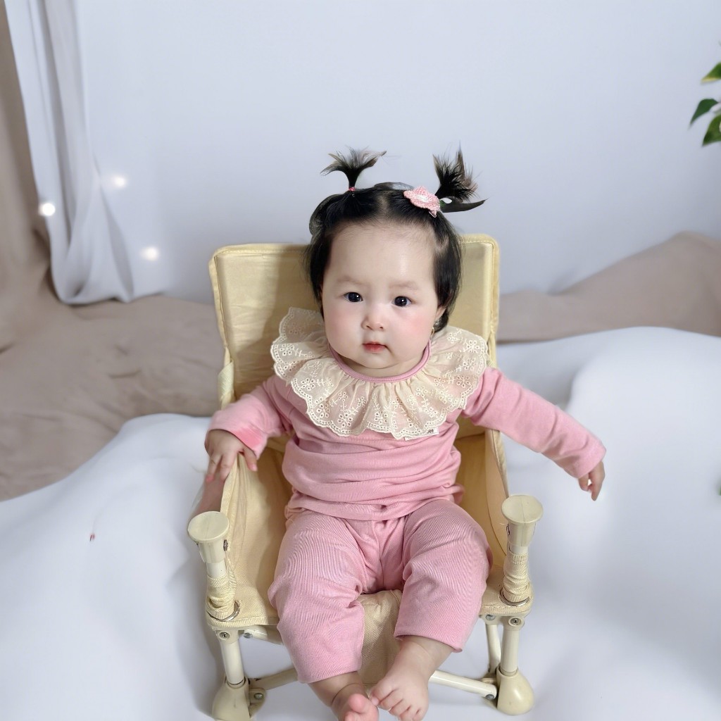 Bộ Thu Đông Bé Gái Cổ Ren Unbee Chất Modal Size Từ 5 đến 13 Kg