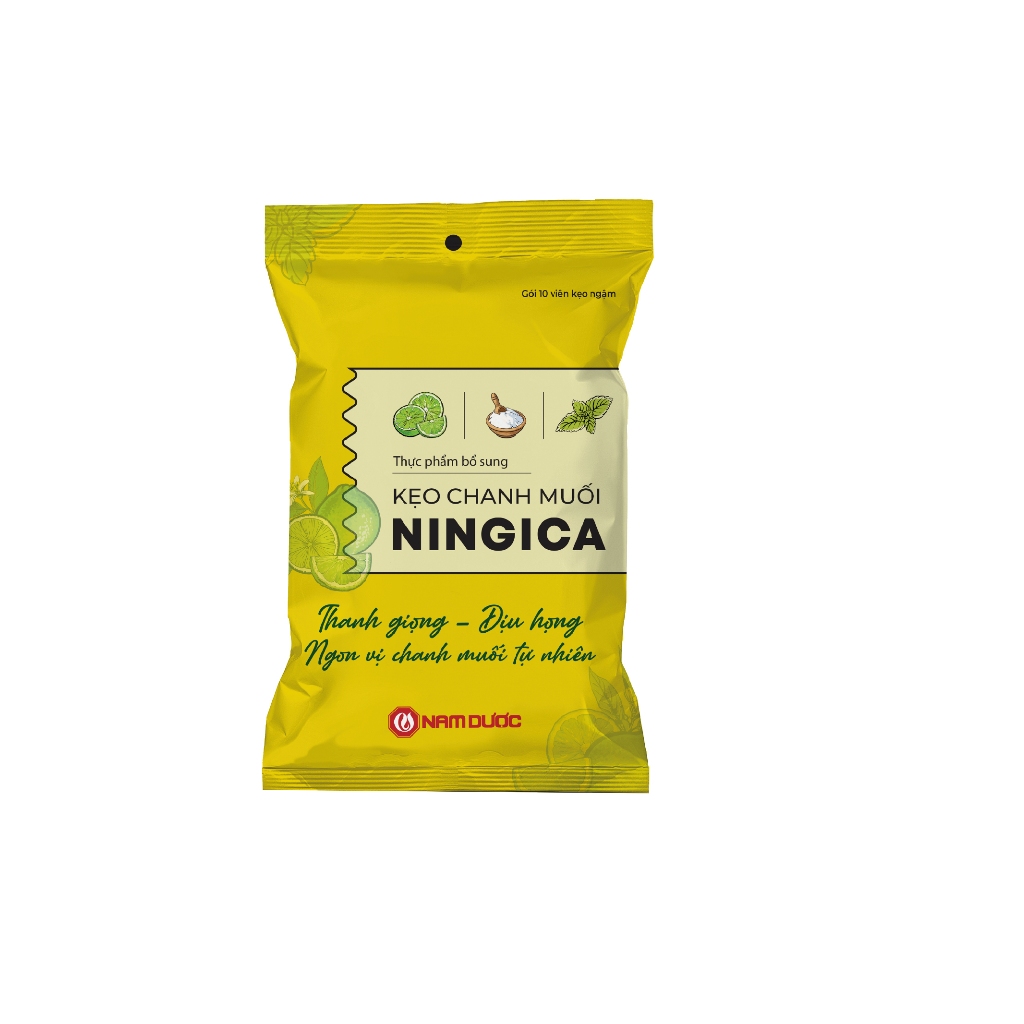 Kẹo gừng Ningica, viên ngậm hỗ trợ giảm ho đau họng,giảm chướng bụng,phòng  cảm lạnh, chống say xe Bịch 10 gói x 10 viên.