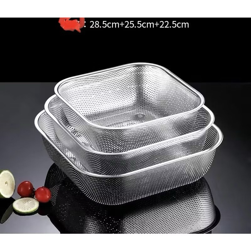 Bộ rổ 1 inox hình vuông dạng đục lỗ | Shopee Việt Nam
