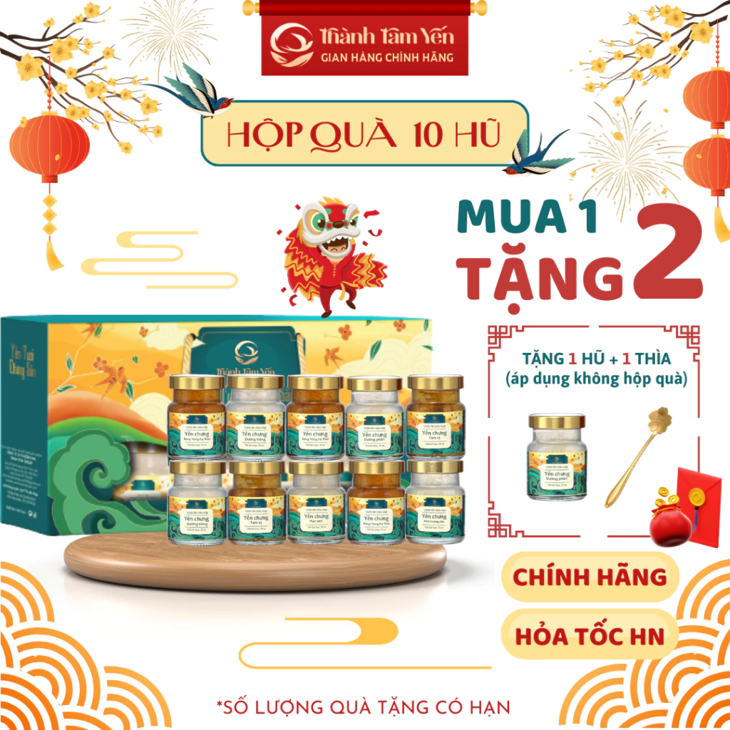 [Set 10 Hũ 0.4gr] Hộp Quà Tết Tổ Yến Chưng Sẵn 30% hũ 70ml Thành Tâm Yến, Khánh Hòa - Quà Biếu Tặng, Quà Tết Cao Cấp