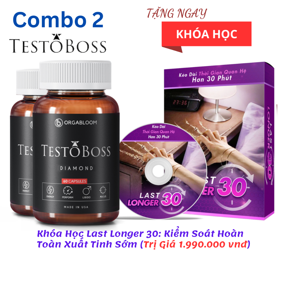 Viên uống Testoboss Usa Tăng cường sinh lý nam với 9 loại thảo mộc quý - Maca Nhân Sâm Tinh Hàu Biển (60v)