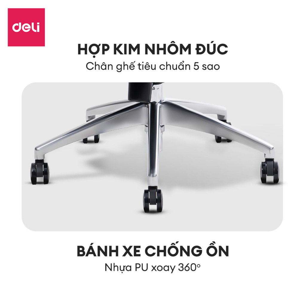 Ghế Công Thái Học DELI Hỗ Trợ Cột Sống Bệ Tì Tay Tựa Lưng 3D Lưới Vân Rồng Có Gác Chân Ngả Lưng