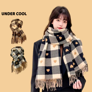 Khăn dạ Khăn choàng cổ mùa đông UNDERCOOL len mềm dày dặn họa tiết tim nhỏ phối ô vuông đại Hàn KC04