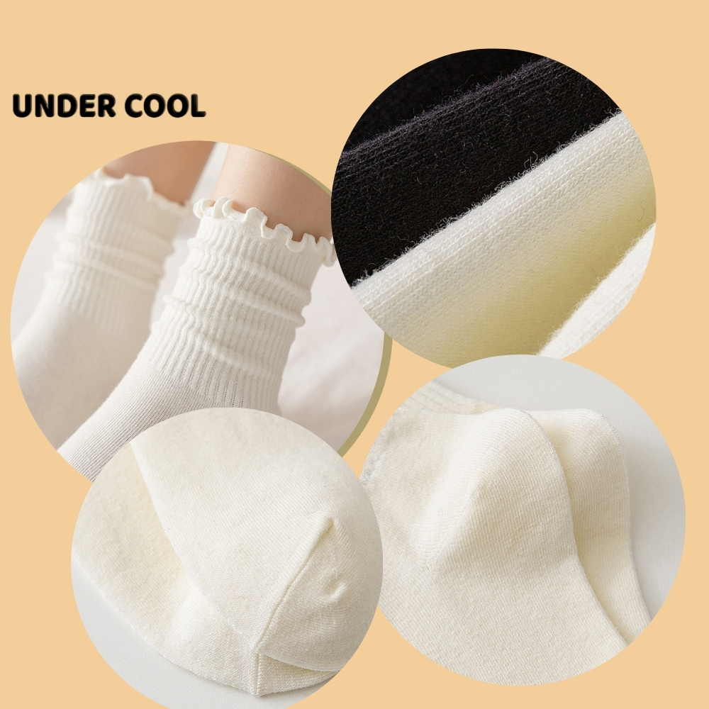 Tất Vớ Cổ Cao Nữ Bèo Nhún UNDERCOOL Chất liệu cotton mềm mịn Màu Trơn Basic TC68