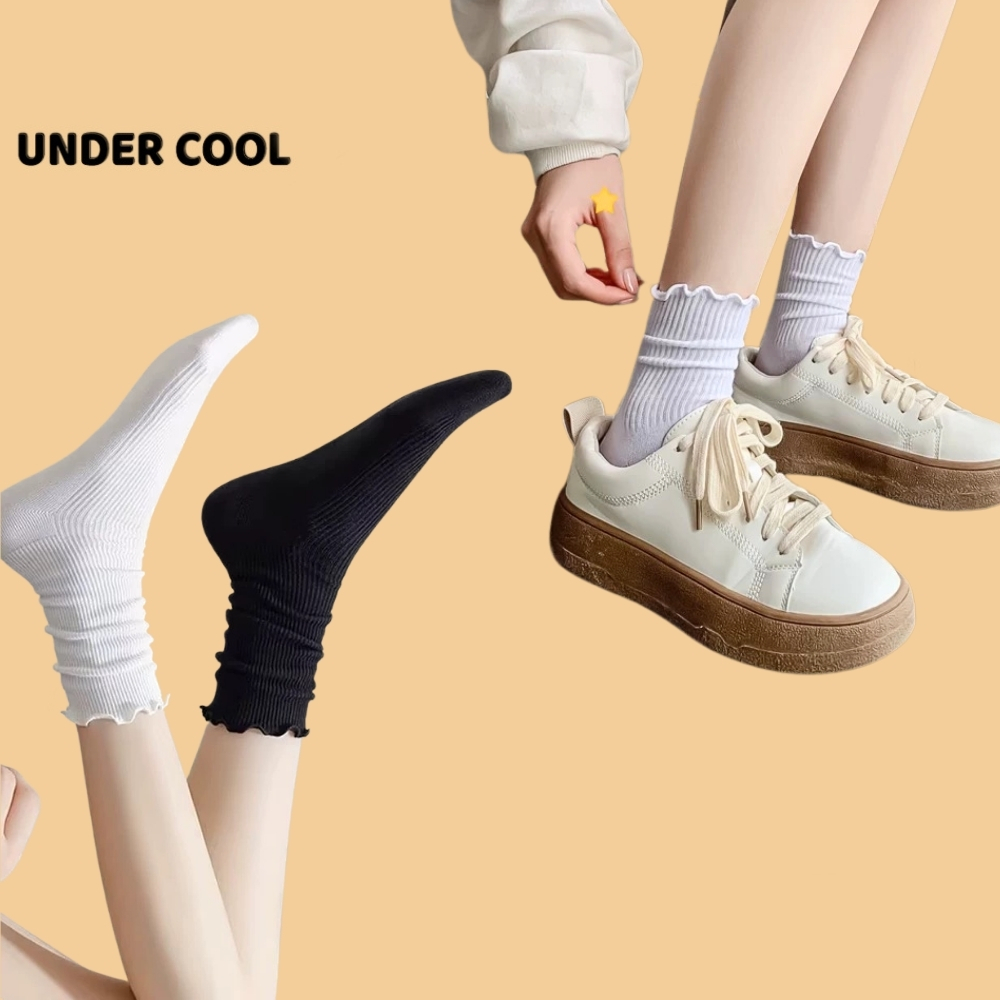 Tất Vớ Cổ Cao Nữ Bèo Nhún UNDERCOOL Chất liệu cotton mềm mịn Màu Trơn Basic TC68